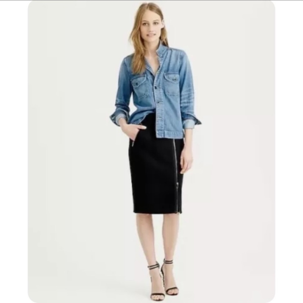 J Crew Wool Zip Pencil Skirt Black sz 2 C8804